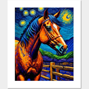 Horse in starry night Posters and Art